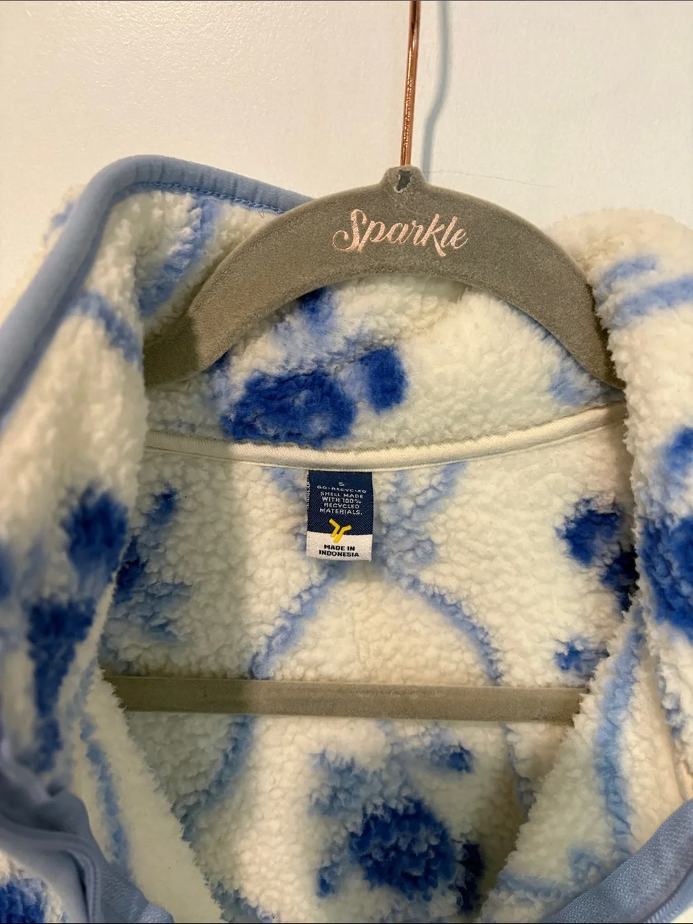Old Navy Cream and Blue Floral Sherpa Quarter-Zip Pullover